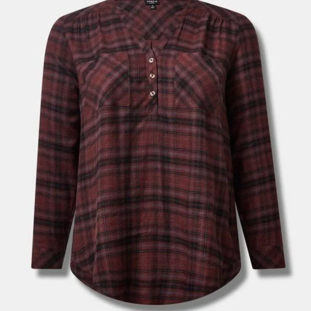 NWT Torrid Harper Brushed Tunic Pullover Brown Plaid Sz 5 (28) Long Sleeves - Picture 2 of 12